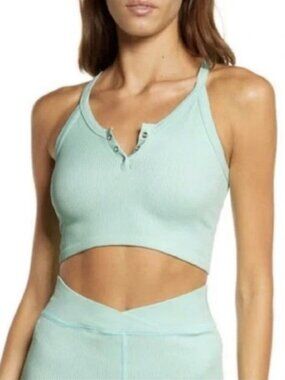 FP Movement Free Throw Henley Crop Top Size XS Blue Green Aqua